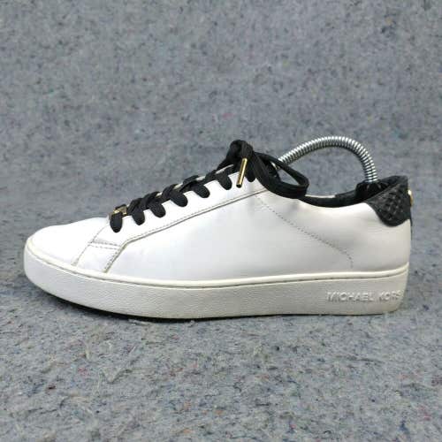 Michael Kors Irving Womens 6.5 Shoes White Gold MK Logo Lace Up Leather Sneakers