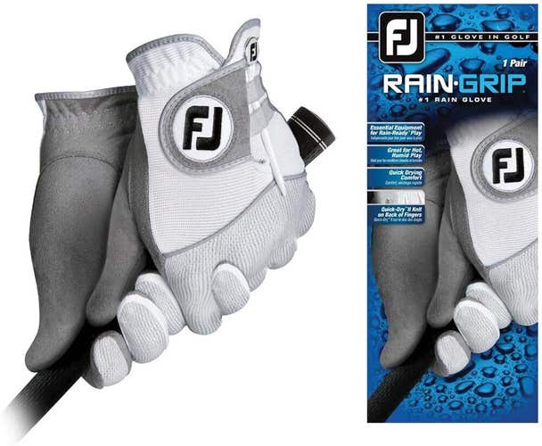 NEW FootJoy RainGrip Wet Weather Golf Gloves Pair White - Pick Size #99999