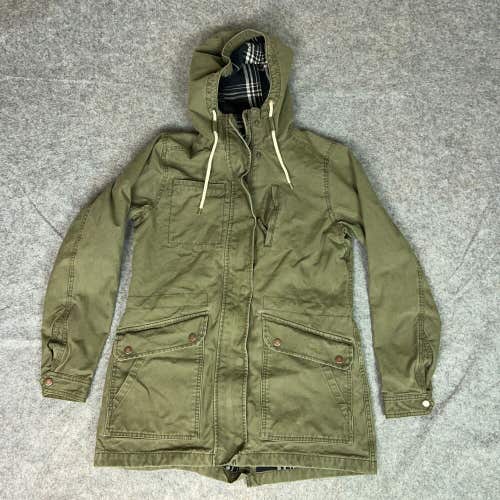 Duluth Trading Womens Jacket Small Green Barn Canvas Flannel Lined Coat Heavy