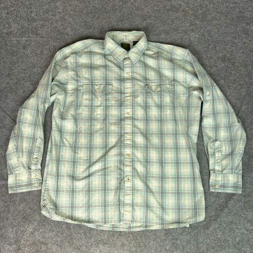 Timberland Mens Shirt Extra Large Off White Blue Button Plaid Casual Cotton Top