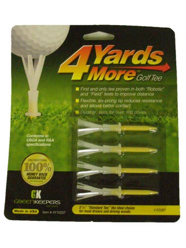 4 More Yards Golf Tees (4pk, 2 3/4" Yellow) GreenKeepers NEW