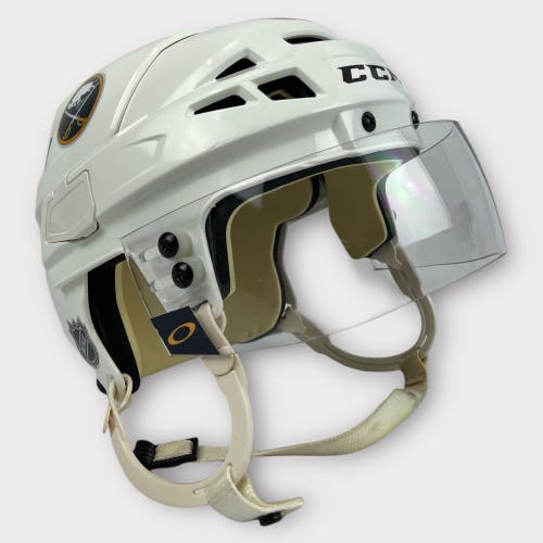 Pro Stock Small CCM V08 Buffalo Sabres Used Hockey Helmet Laaksonen