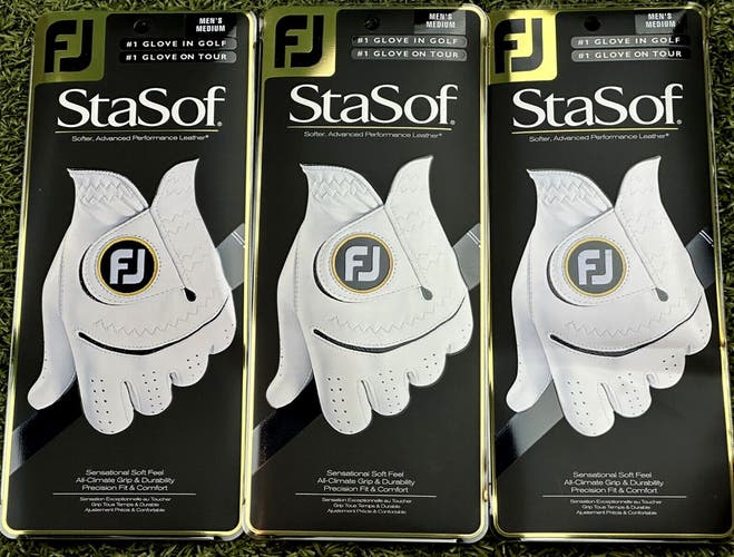 FootJoy StaSof Mens Leather Golf Glove 3-Pack Lot Bundle Medium M New #84195