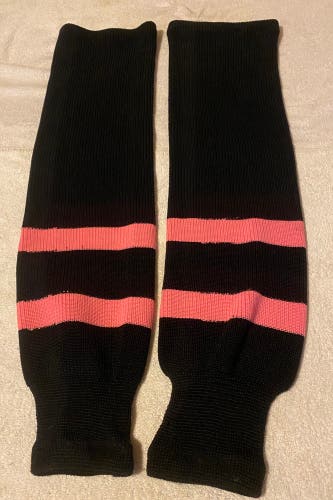 Ice Hockey Knit Game Socks Adult 32” Black with Pink