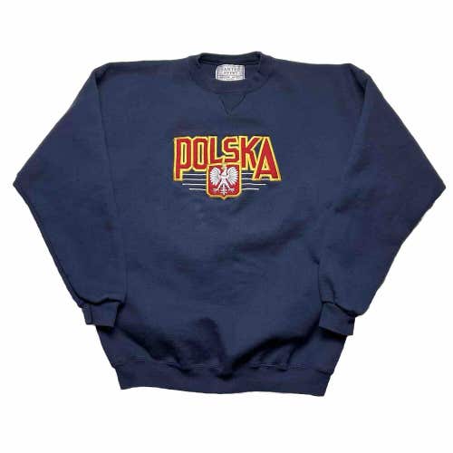 Vintage Polska Poland Crewneck Sweatshirt Navy Blue Santee Men's Sz XL