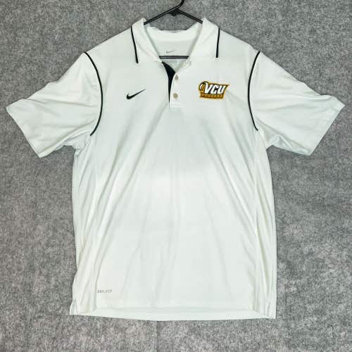 VCU Rams Nike Mens Polo Shirt Medium White Gray NCAA Soccer Dri-Fit Golf Top ^