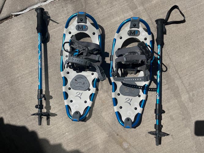 Used Yukon Charlie Mountain Profile Snowshoes + Poles