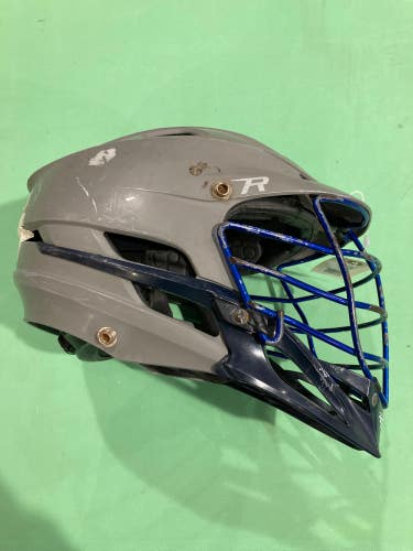 Used Gray Cascade R Helmet w/ Chrome Blue Facemask & Navy Blue Chin Piece