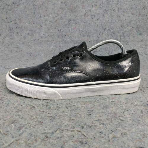 Vans Authentic Womens 8 Shoes Black Glitter Patent Leather Lace Up Skate Sneaker