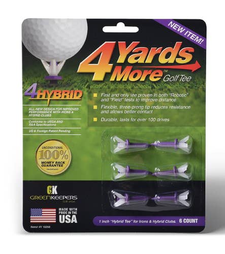 4 More Yards Golf Tees (6pk, 1" Purple) Hybrid Tee GreenKeepers NEW