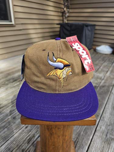 NEW Vintage Minnesota Vikings NFL Sports Plain Logo AJD Hat Cap Vtg Strapback