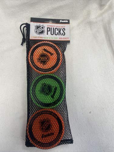 Franklin NHL Street Hockey Pucks- 3-Pack Combo- glow in dark high density Colors