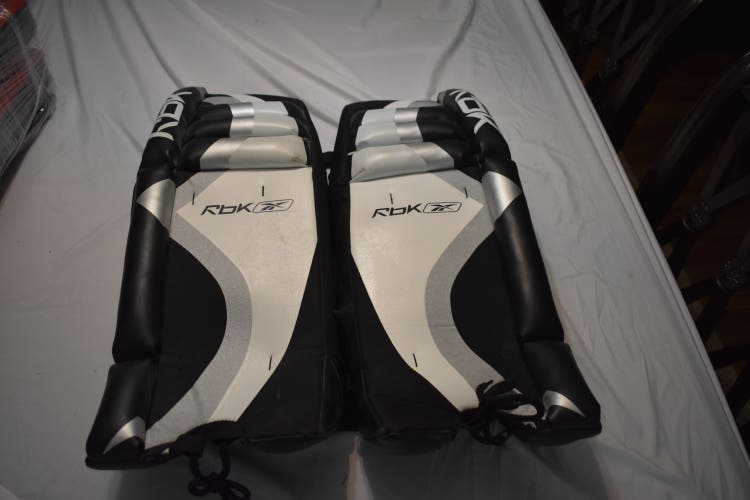Reebok Hockey Goalie Leg Pads, Black/White/Silver - Good Condition!