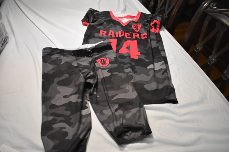 Raiders #14 Matching Set Football Pants/Jersey, Black Camo, Adult Small