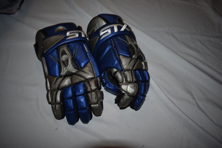 STX I-PRO Lacrosse Gloves, Blue/Silver, 12 Inches - Great Condition!