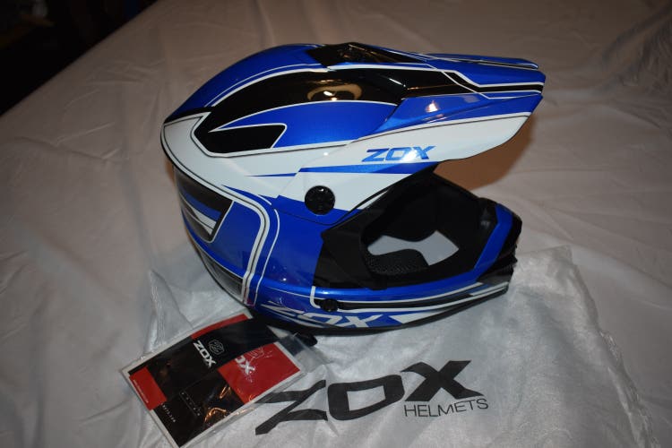 NEW - ZOX Rush Lucid Pro Racing Helmet, Black/White/Blue, XS - In the Box!