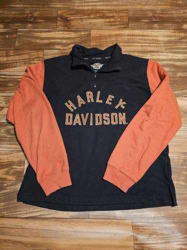 Harley Davidson Motorcycles Black Orange Quarter Zip Sweatshirt Pullover Size L