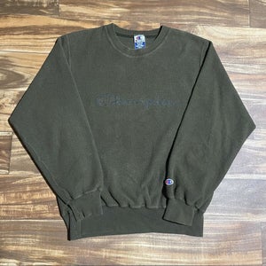 Vtg Champion Sweatshirt Mens M Crewneck Pullover Spell Out Script Logo Green
