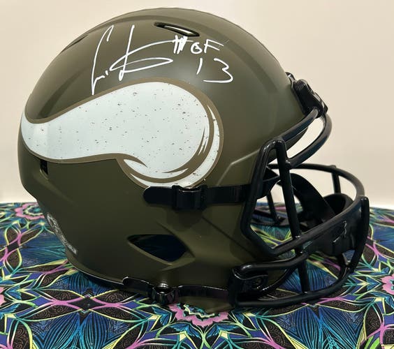 Cris Carter Salute to Service Signed Vikings Helmet