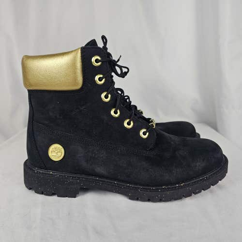 Timberland Heritage 6'' Inch Waterproof Boots Black Suede Gold Womens 10 A5RRM