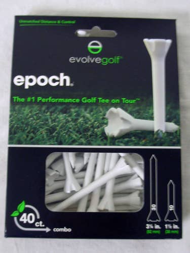 Evolve Epoch Performance Tees 40pk mix (3.25", 1.5") White Golf Tee NEW