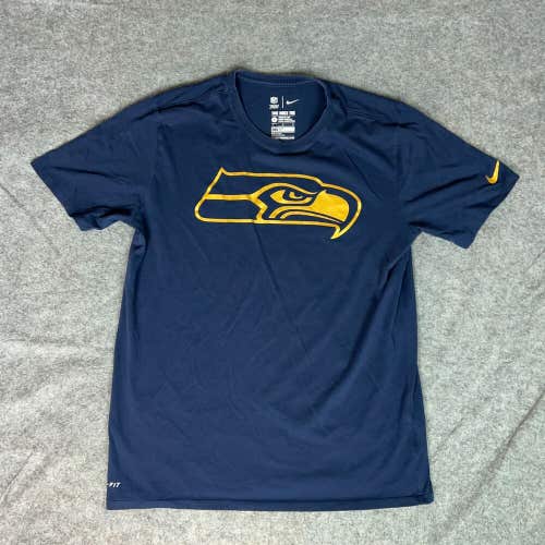 Seattle Seahawks Mens Shirt Large Navy Gold Nike Short Sleeve Tee T Dri Fit NFL