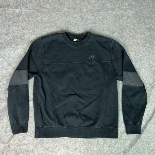 Nike Mens Sweatshirt Medium Black Sweater Pullover Embroidered Crew Neck Sports