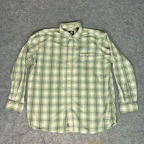 Timberland Mens Shirt Extra Large Green White Button Plaid Casual Cotton Top