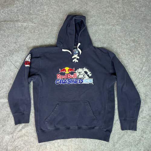 Red Bull Mens Hoodie Extra Large Navy Sweatshirt Sweater Lace Up Crashed Ice Top