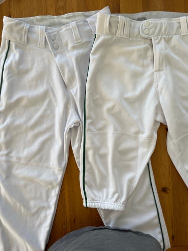 New Baseball pants, 1 Is YL Full length, 1 Is YXL Knickers, White With Green Piping