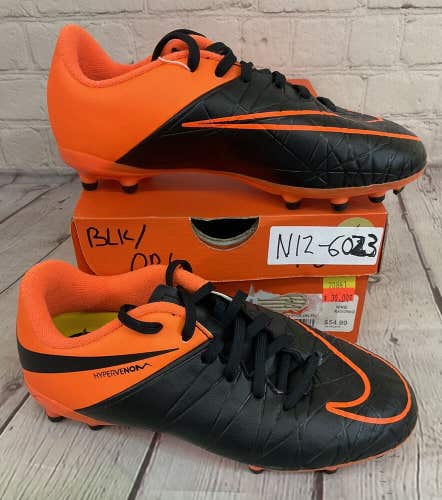 Nike JR Hypervenom Phelon II TC FG Soccer Cleats Colors Black Orange US Size 2Y