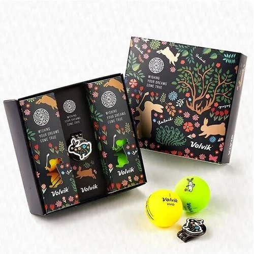 Volvik VIVID Rabbit Limited Edition Golf Ball 4-Pack + Ball Marker Gift Set