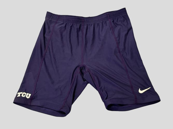 NCAA TCU Horned Frogs Team Issued / Used Purple Nike XXL Compression Shorts