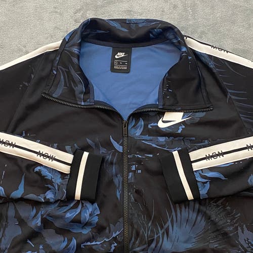 NIKE NSW Track Jacket Men XL Black Floral Full-Zip Logo Standard Fit Taped Seams