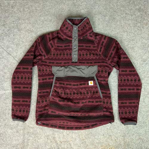 Carhartt Womens Sweater Extra Small Maroon Black Fleece Sweater Aztec Snap Top