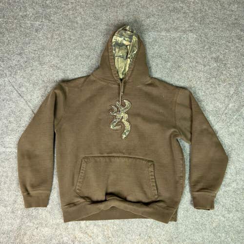 Browning Mens Hoodie Large Brown Camo Sweatshirt Sweater Logo Hunting Top Casual