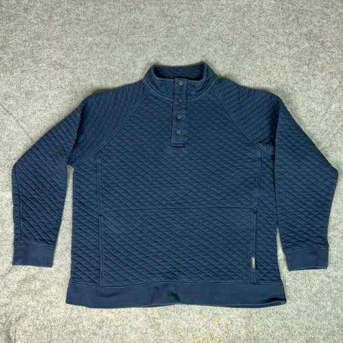 Eddie Bauer Mens Sweater Large Navy Quilted Snap Button Pockets Outdoors Gorp
