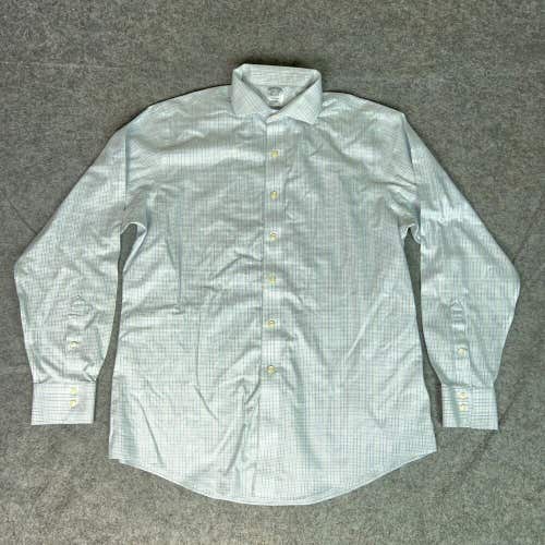 Brooks Brothers Mens Shirt Large White Blue Plaid Dress Formal Regent 16.5 36