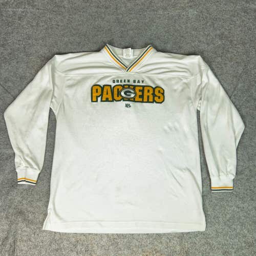 Green Bay Packers Mens Shirt Large White Long Sleeve Logo Embroiderd Football