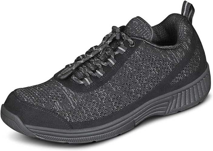 Orthofeet Mens Orthopedic Lava Size 10W(2E) Black Knit No Tie Sneakers NIB