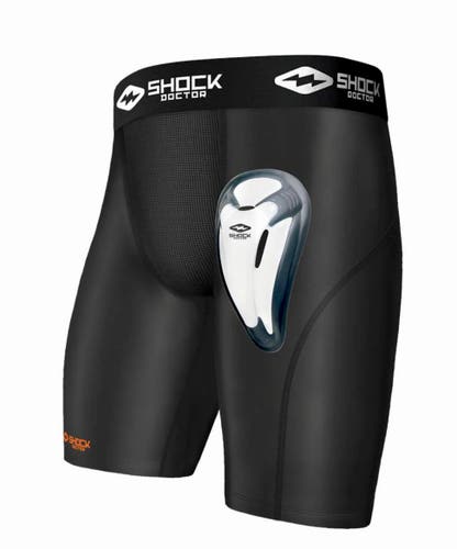New Shock Doctor 221 Compression Shorts with Biofllex Cup, Multi-sport, Men's Small (30”-32”)