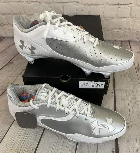 Under Armour Nitro Icon Low D CC Football Cleats Color White Metallic Silver 9.5