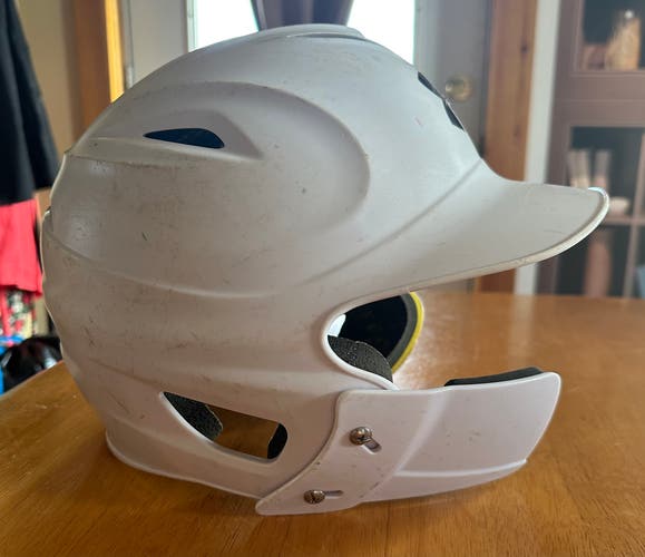 Under Armour white baseball helmet with jaw protection