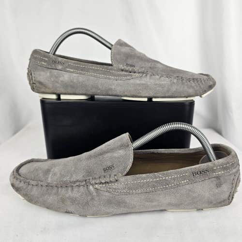 Hugo Boss Men’s Gray Suede Driver Driving Shoes Comfort Loafers Size US 9