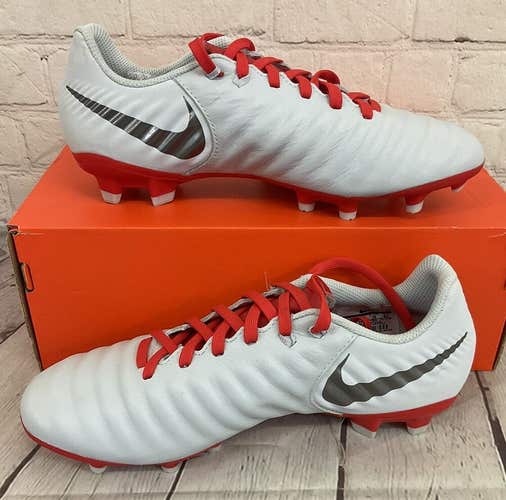 Nike Unisex Legend 7 Academy FG Leather Soccer Cleat Platinum Grey Red M 5.5 W 7