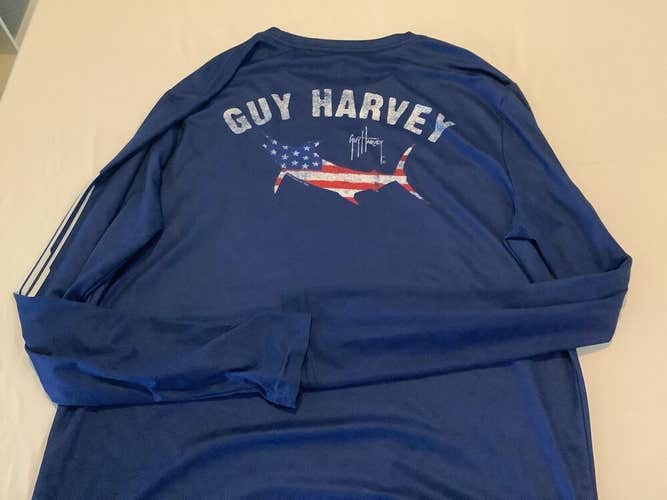 Guy Harvey Mens Medium USA Billfish Polyester Long Sleeve Navy Blue Shirt Box O
