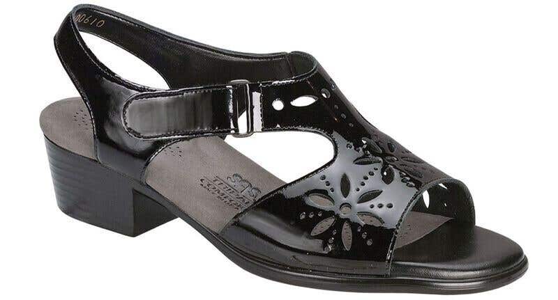 SAS Shoes Adult Womens Sunburst Size 11N Black Patent Heel Strap Sandals NIB