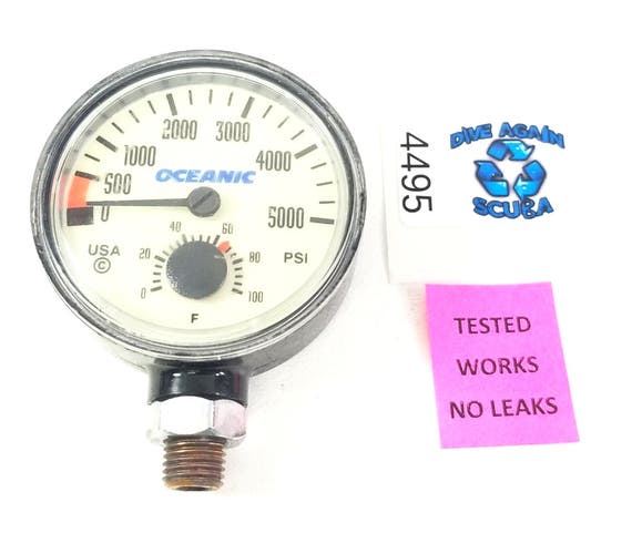 Oceanic 5000 PSI SPG Submersible Pressure Gauge + Thermometer 5,000 Scuba  #4495