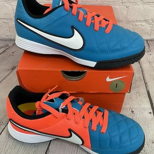 Nike JR Tiempo Genio Leather TF Soccer Cleats Colors Turquoise Crimson US 1.5Y