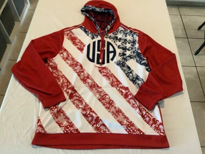 Boombah Hoodie Mens Large Red White And Blue USA Polyester Mint Cond Box O